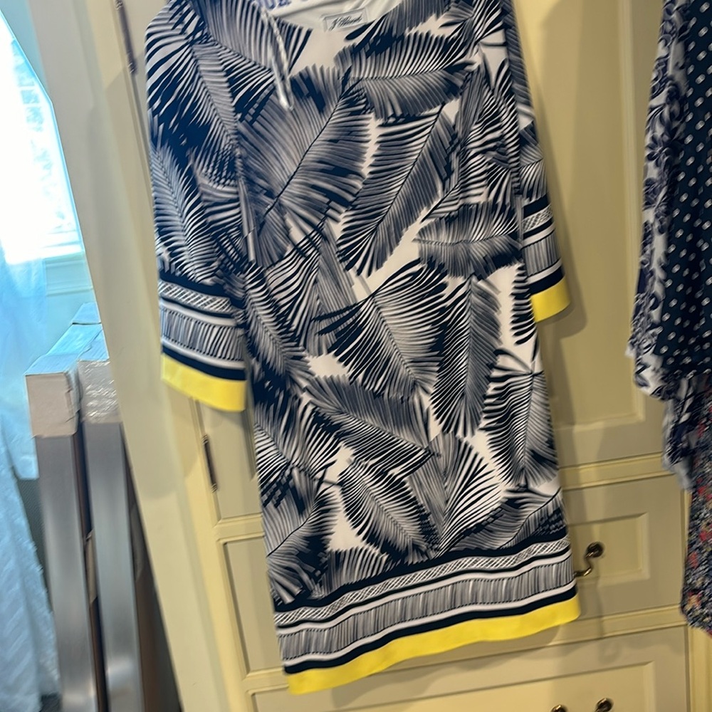 Jessica‎ Howard 3/4 Sleeve Shift Dress Size 12 Navy  Blue White & Yellow